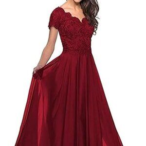 FAB FLOWY MOTHER OF THE BRIDE CHIFFON SKIRT CORSET LACED BACK DRESS GOWN MERLOT